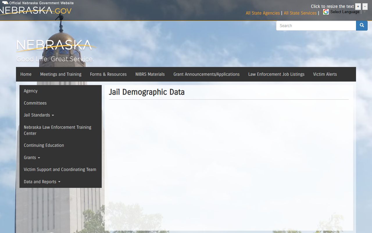 Thomas County inmate population research using the Nebraska jail demographic dashboard