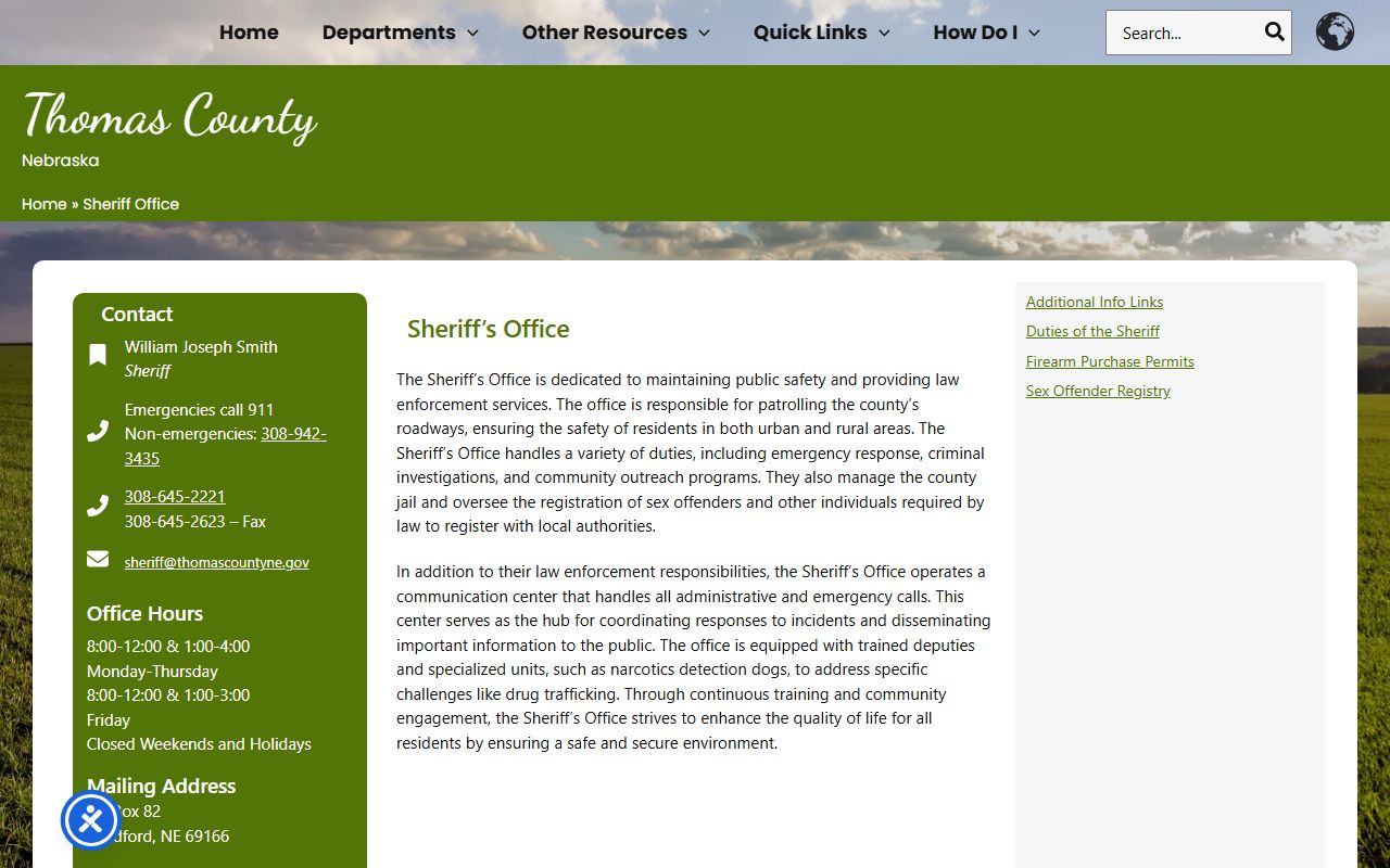 Thomas County Sheriff's Office official contact page